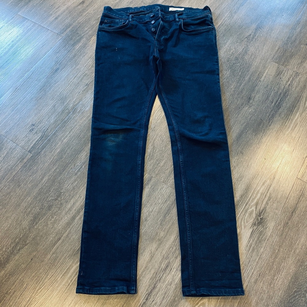 AllSaints Cigarette Skinny Jeans‎ Mens 34 Dark Indigo Blue Stretch Button Fly